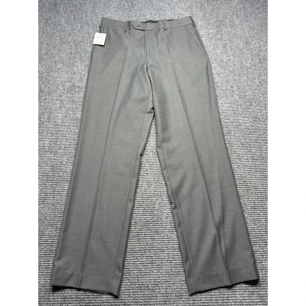 Stafford Pants Mens 34x32 Gray Classic Fit Flat Front Micro Twill Performance
